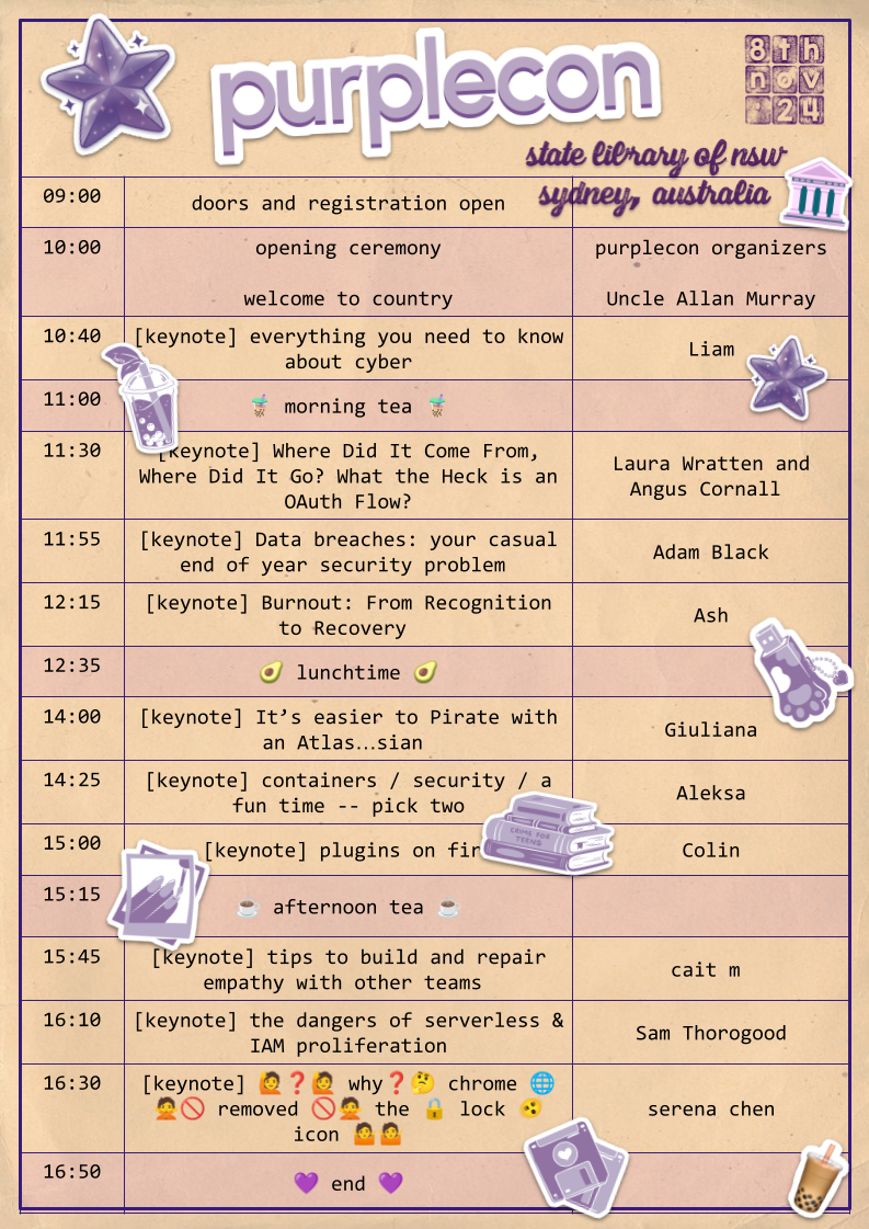 a graphic showing the schedule for the day. a text version is available at /schedule